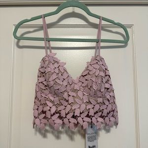 Bardot lace light pink purple cropped tank top sz Xsmall